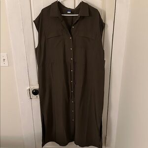 Sleeveless dark Olive green Button-Down Dress